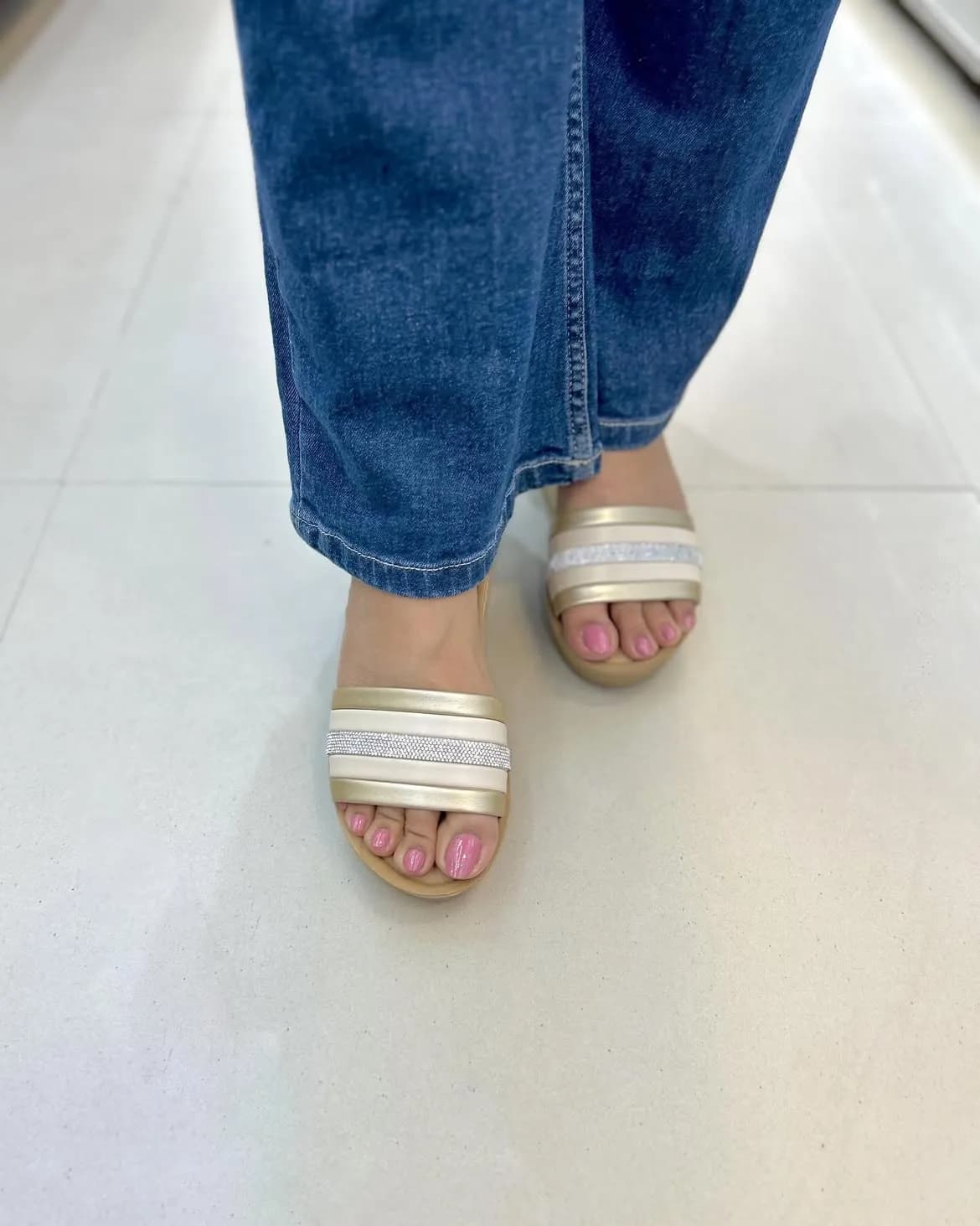 Glow Gold Wedge Sliders