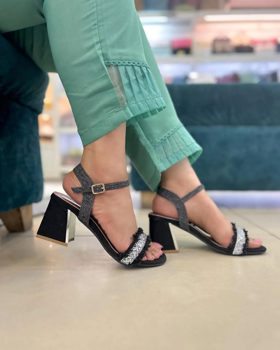 Radiance Mirror Block Heel Sandals Black