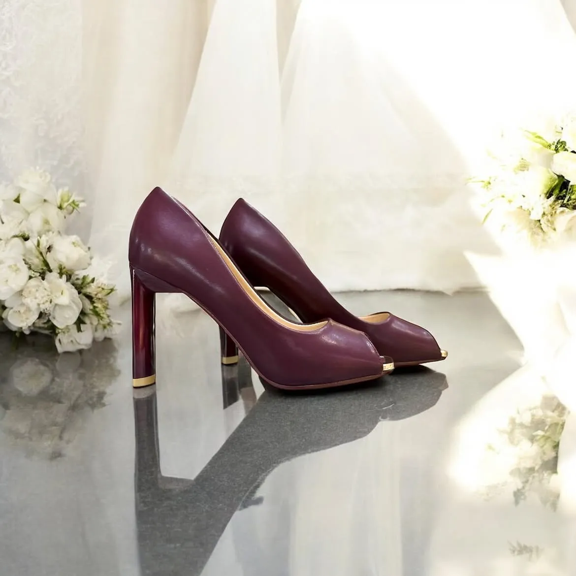Enchant Wine Peep-Toe Heels