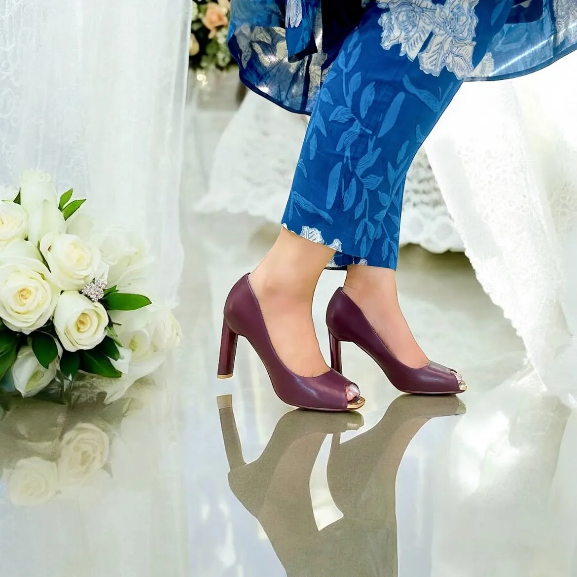 Enchant Wine Peep-Toe Heels