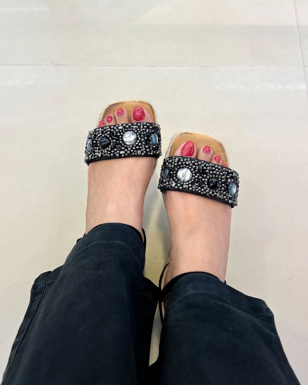 Glimmer Black Studded Wedge Sandals