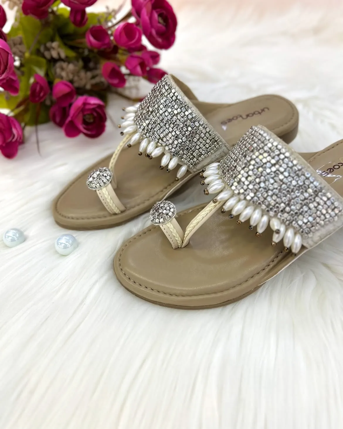 Glam Studded Sequin Kolhapuri Flats