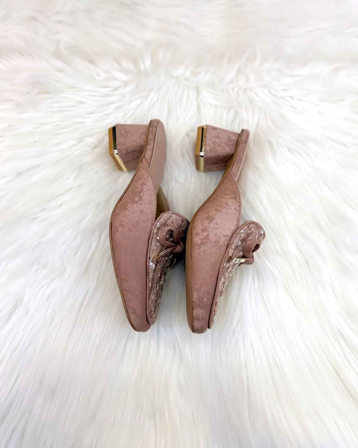 Pink Sequin Studded Block Heel