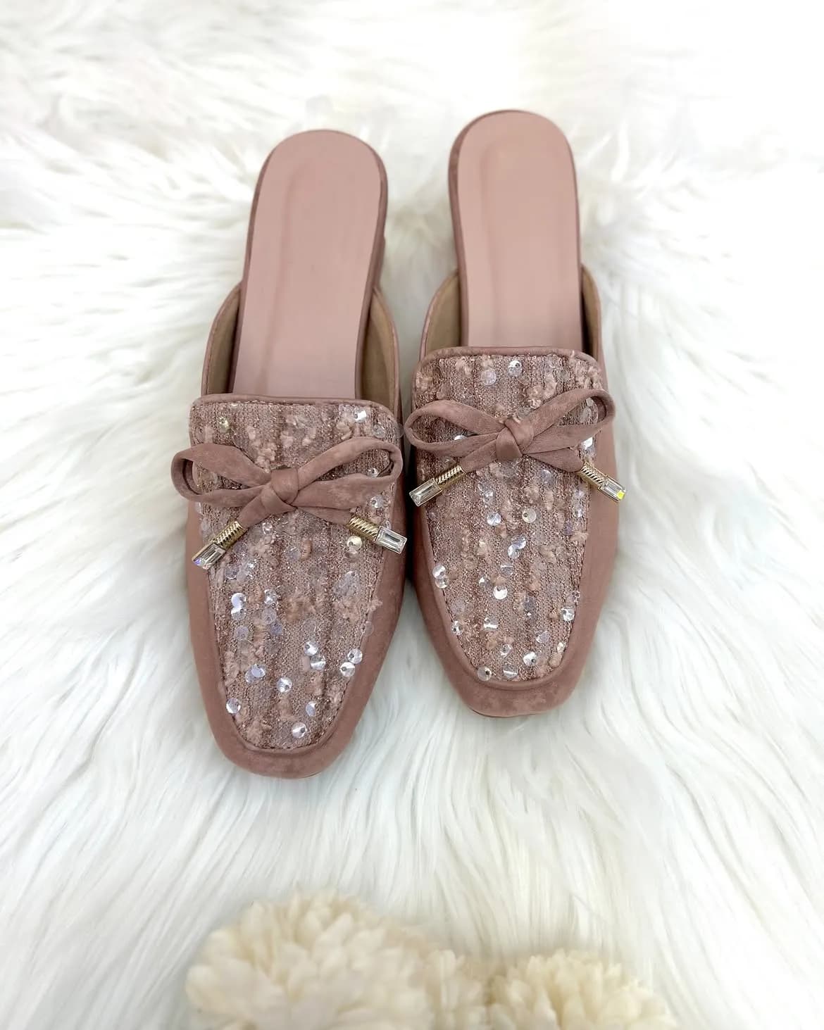 Pink Sequin Studded Block Heel
