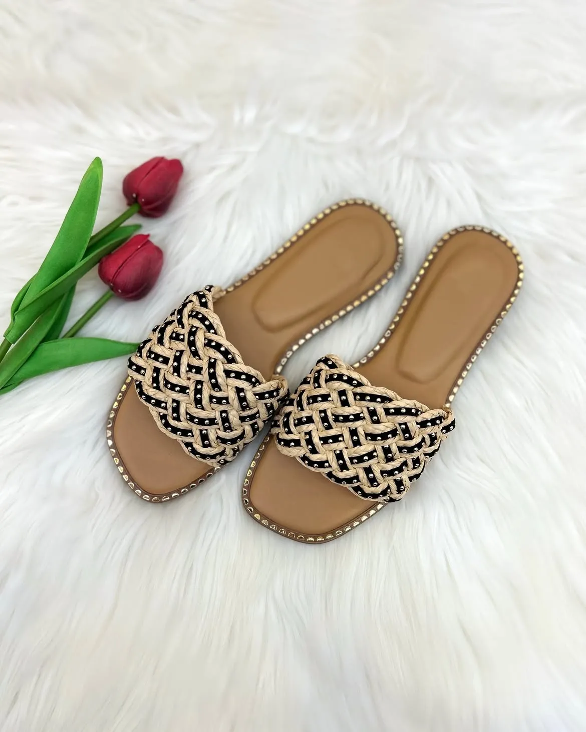 Braided Cushioned Studded Flats