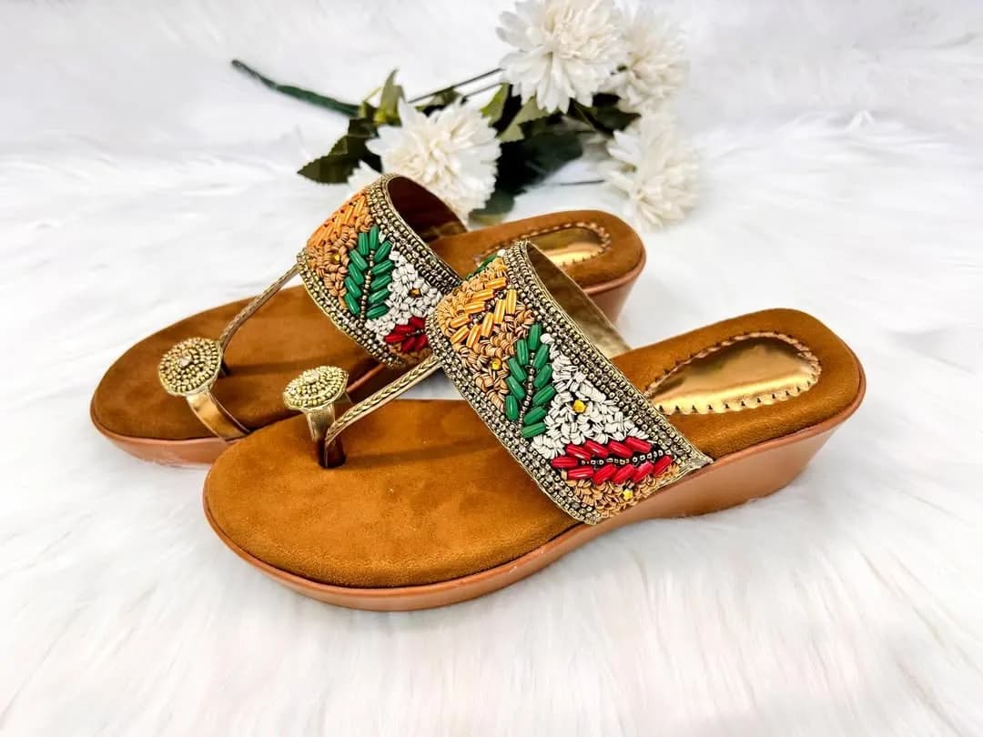 Urbantoes Ethnic Handcrafted Embroidered Kolhapuri Wedges
