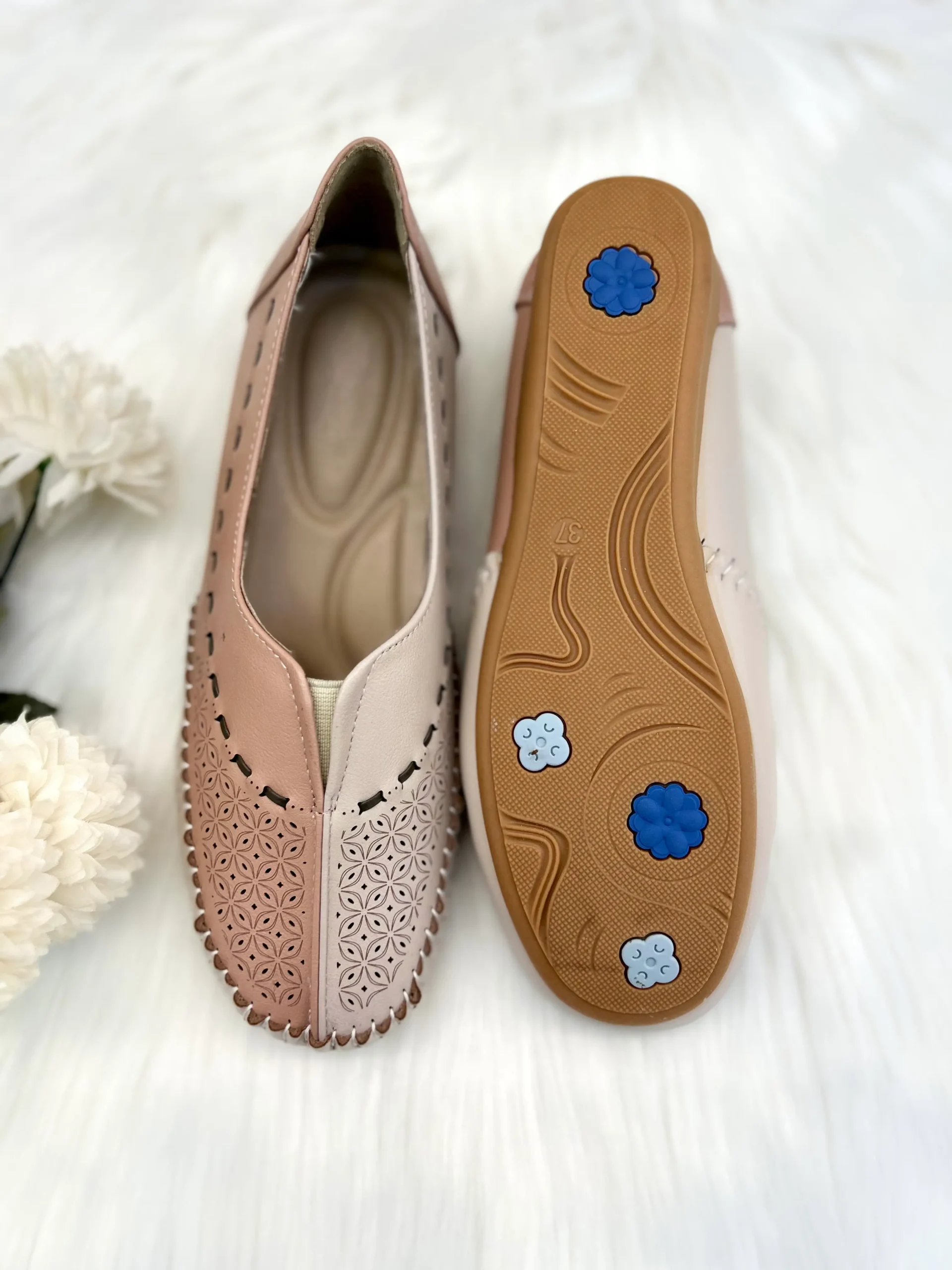 UrbanToes Pastel Pink & Beige Laser-Cut Comfort Flats