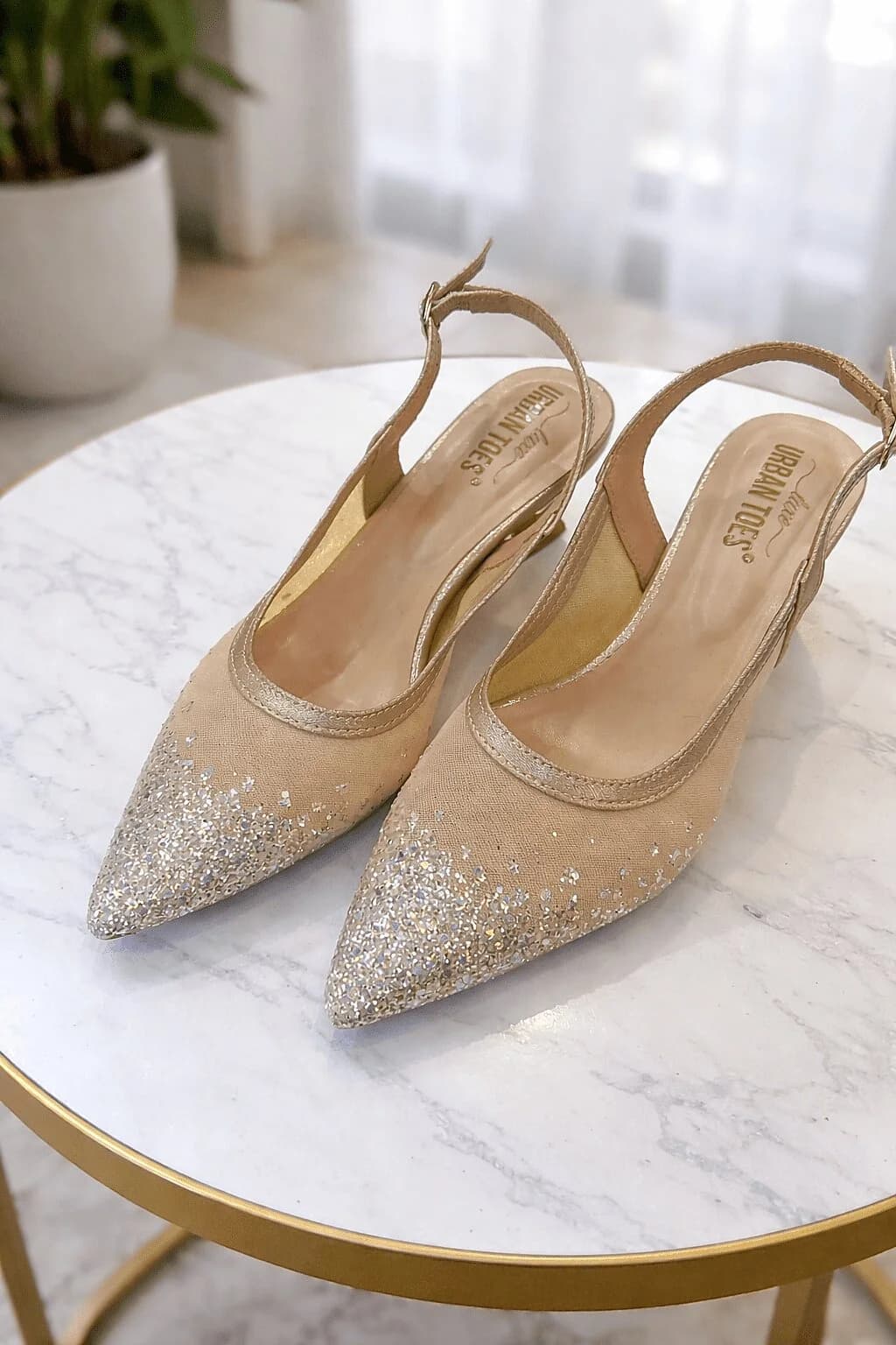 UrbanToes Aira Pointed Toe Shimmer Slingback Heels for Women