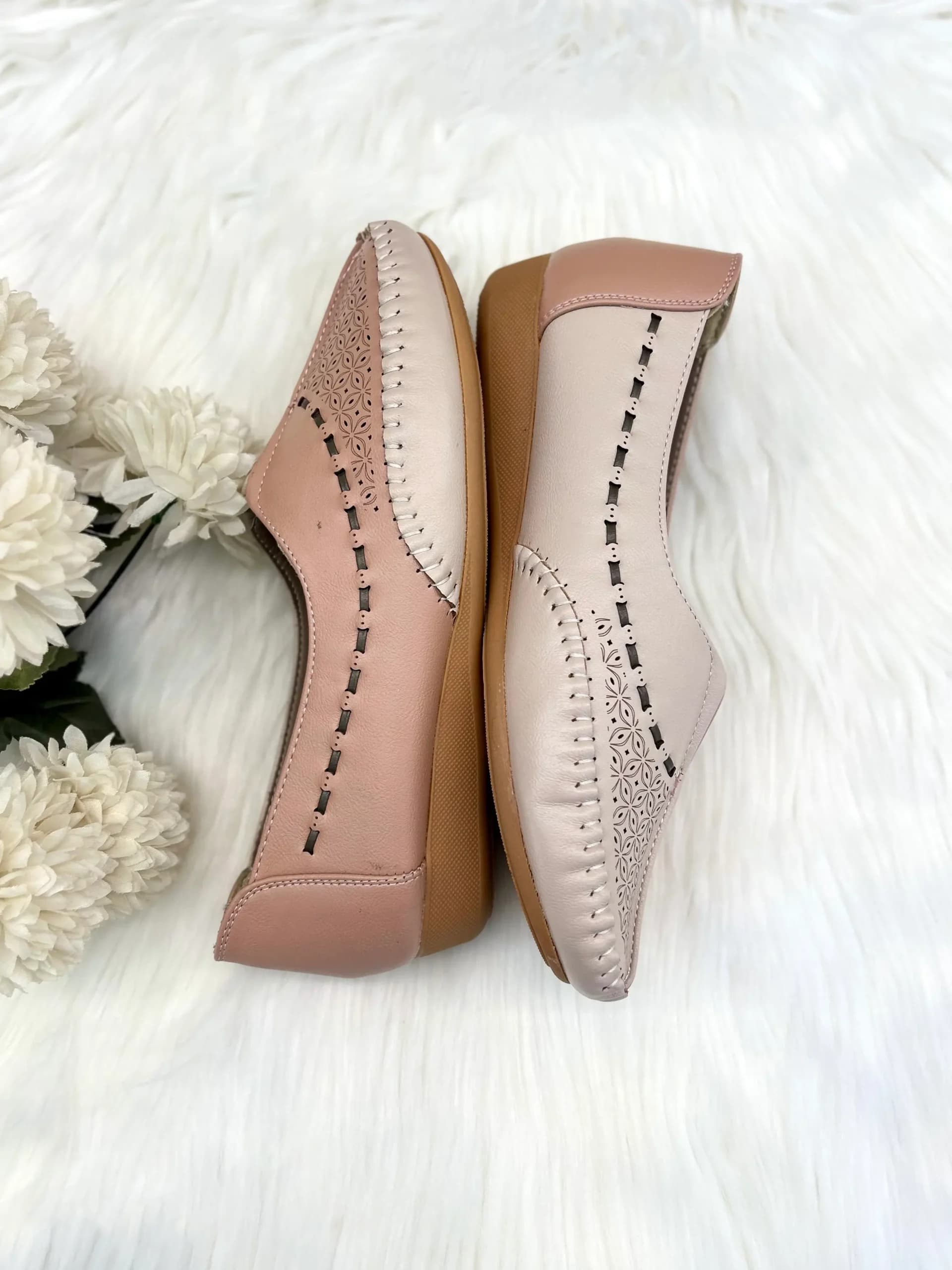 UrbanToes Pastel Pink & Beige Laser-Cut Comfort Flats