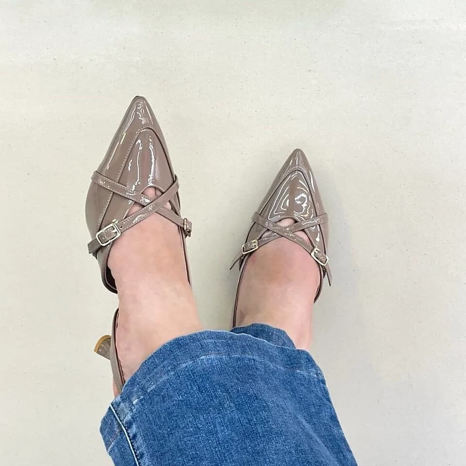 UrbanToes Ira Gloss Slingback Heels Stone Brown