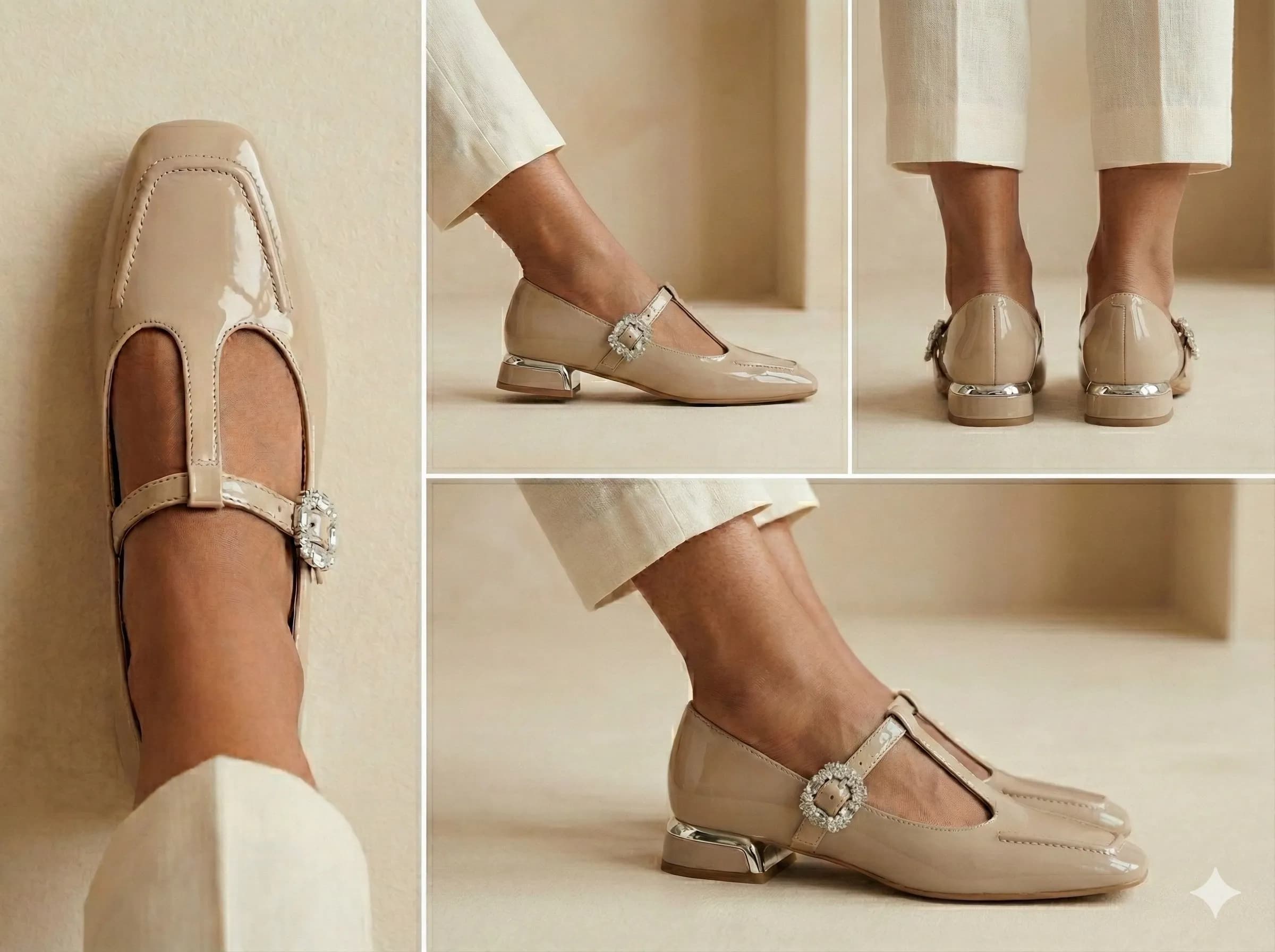UrbanToes Noor Patent Mary Jane Heels Beige