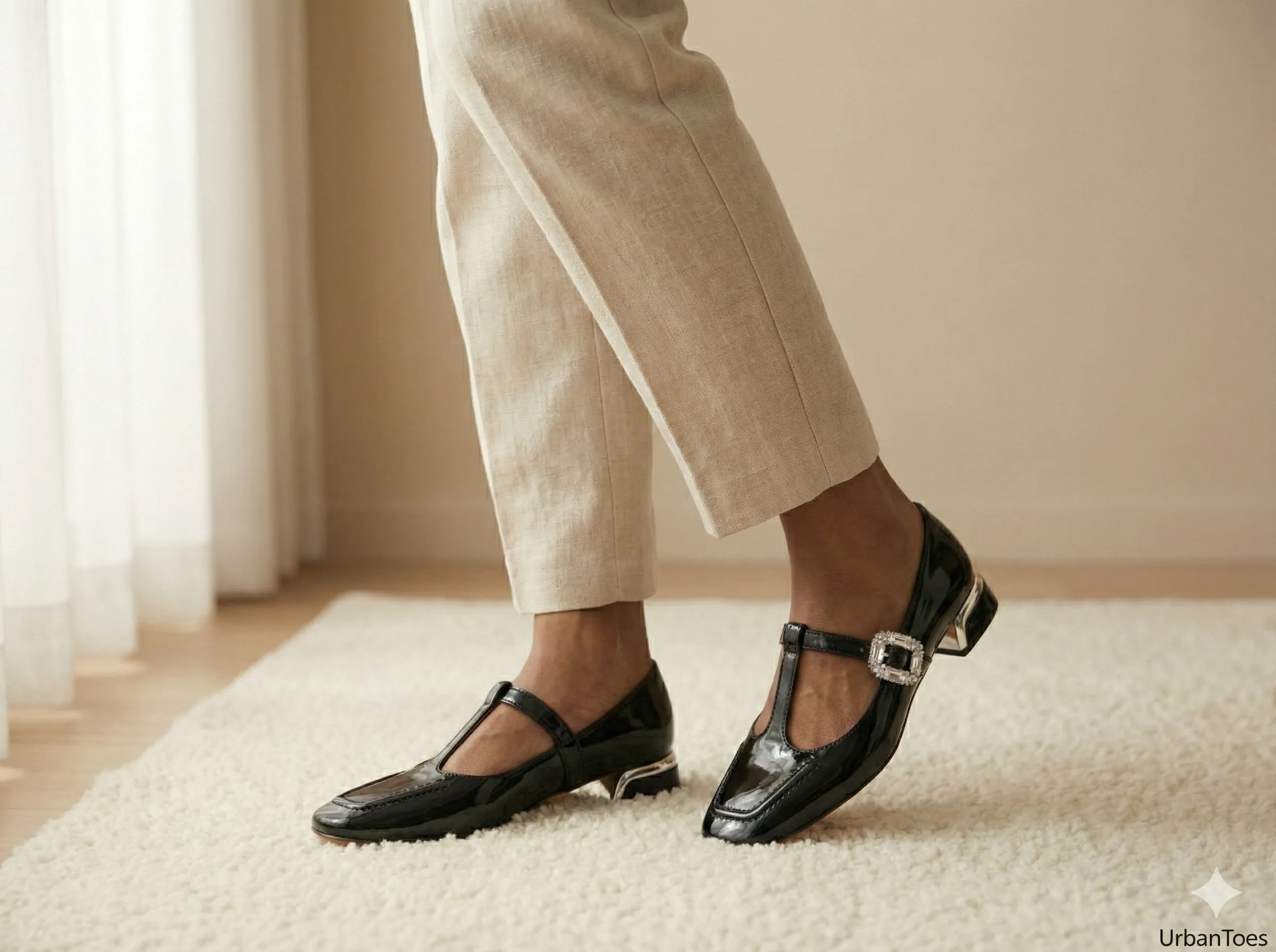UrbanToes Noor Patent Mary Jane Heels Black