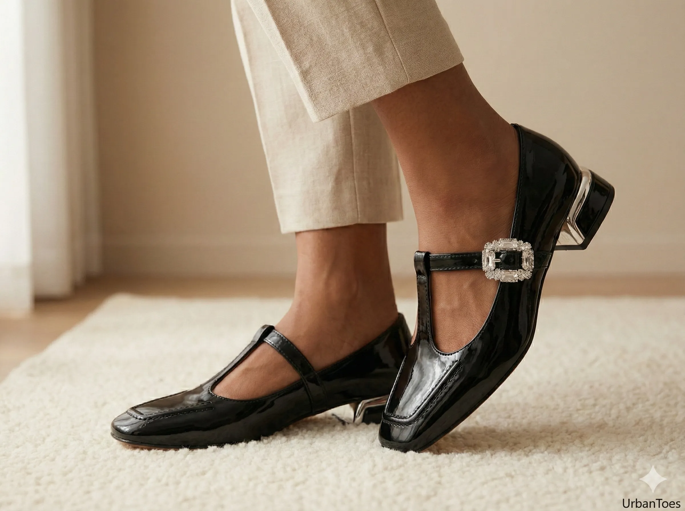 UrbanToes Noor Patent Mary Jane Heels Black