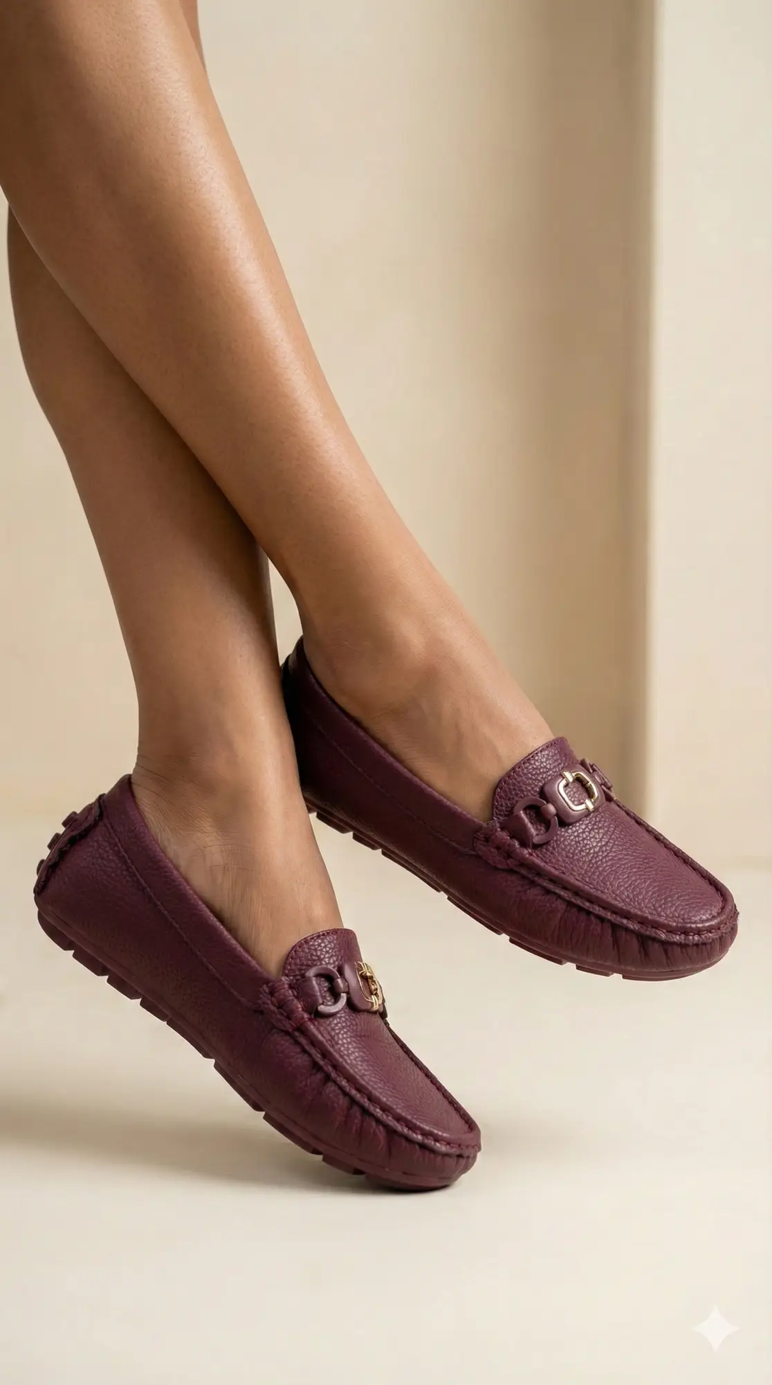 Classic Maroon Loafers for Women with Gold Buckle – Comfortable Everyday & Office Wear