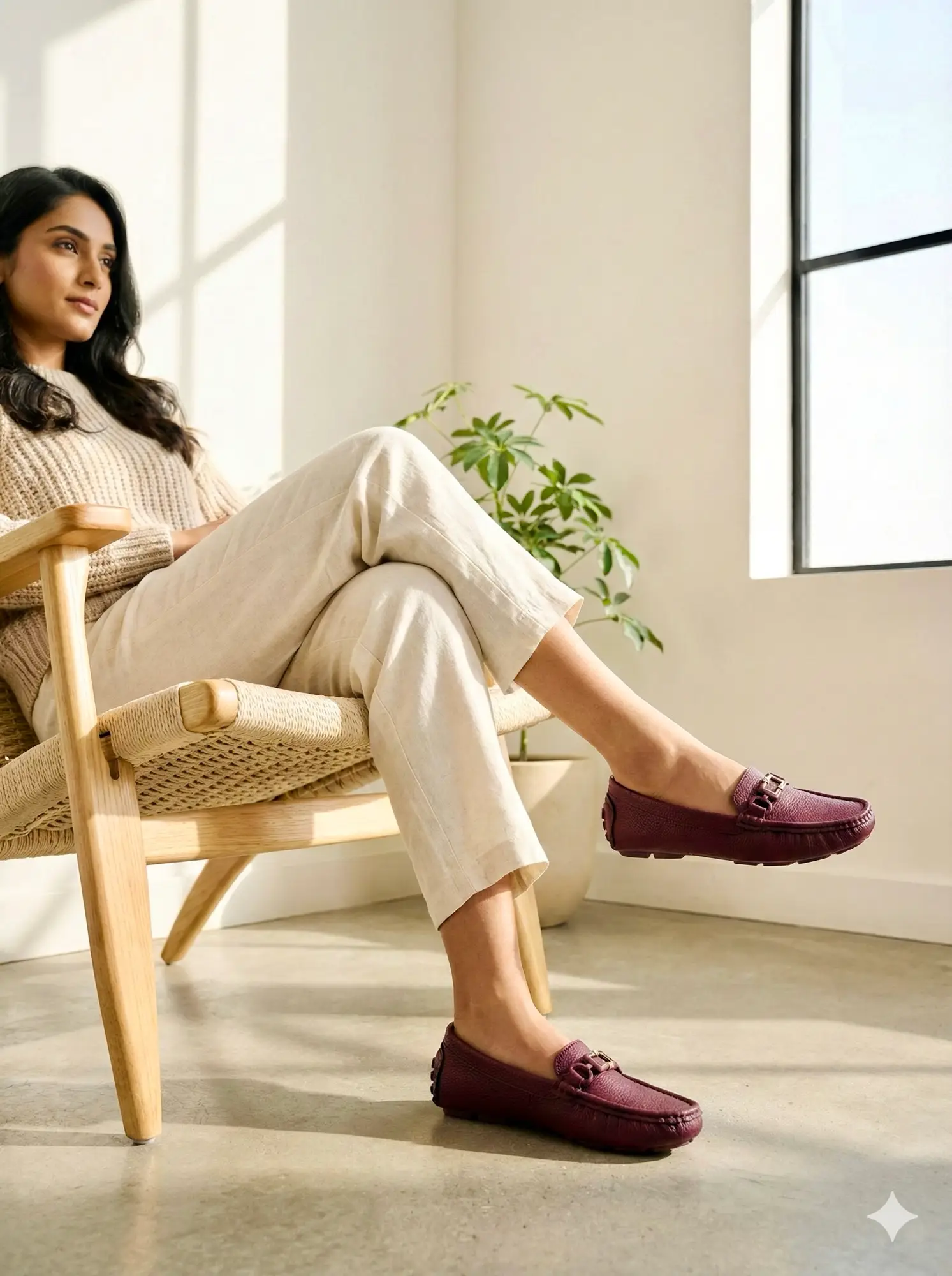 Classic Maroon Loafers for Women with Gold Buckle – Comfortable Everyday & Office Wear