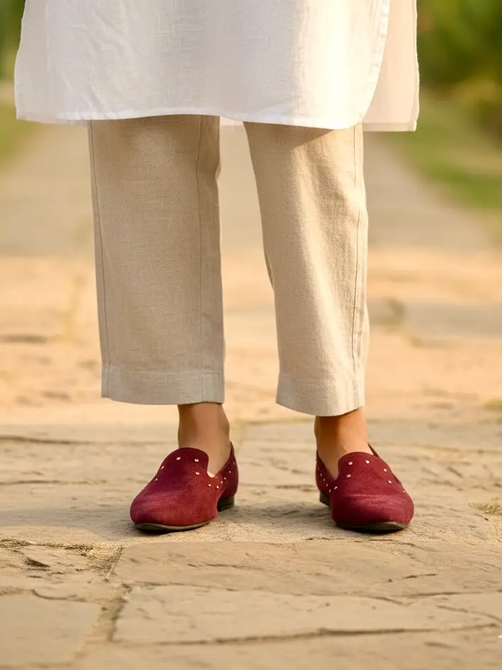UrbanToes Women Maroon Suede Embellished Loafers