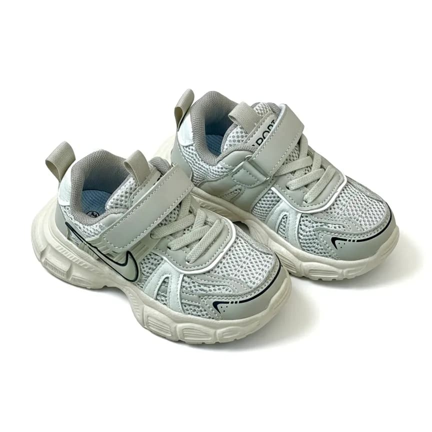 Kids Running Shoes — Breathable Mesh Lightweight Sneakers with Velcro | Grey