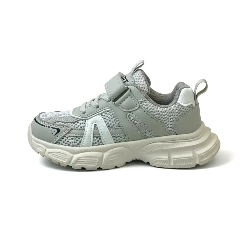 Kids Running Shoes — Breathable Mesh Lightweight Sneakers with Velcro | Grey