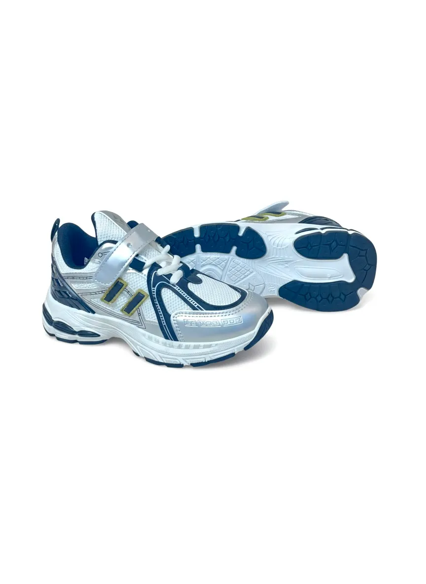 Boys Running Sports Sneakers with Hook & Loop Strap – Grey Black
