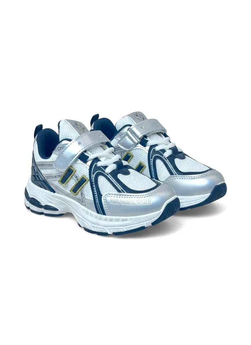 Boys Running Sports Sneakers with Hook & Loop Strap – Grey Black