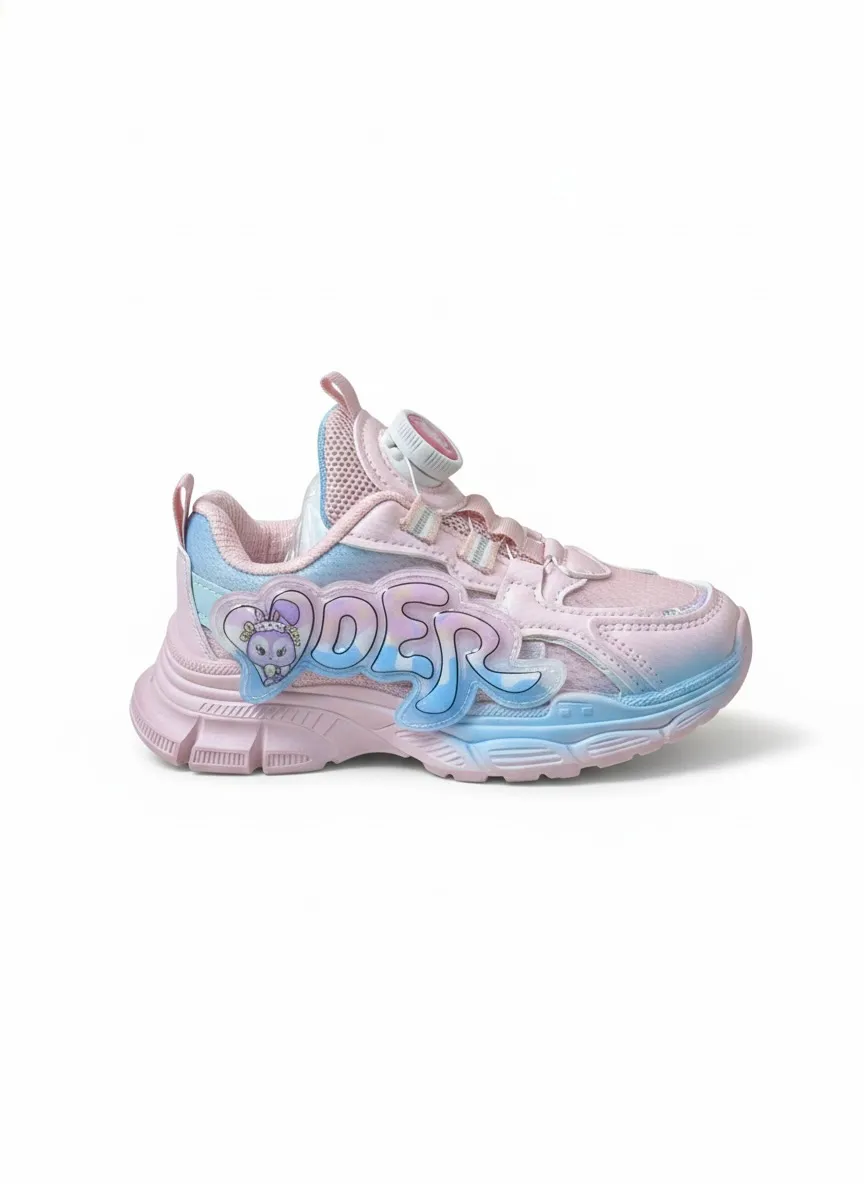 Girls Fashion Sneakers with Light Cute Cartoon Design & Soft Cushion Sole - Pink & Blue