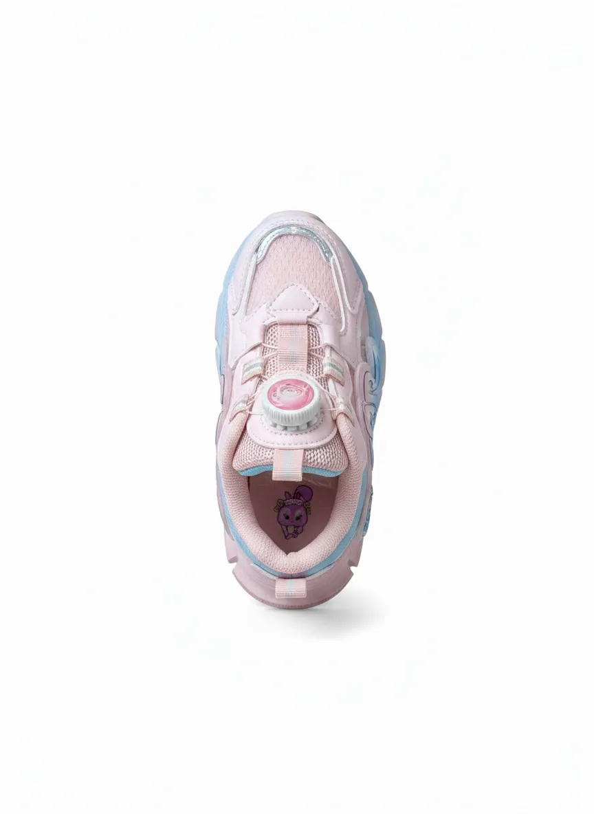 Girls Fashion Sneakers with Light Cute Cartoon Design & Soft Cushion Sole - Pink & Blue