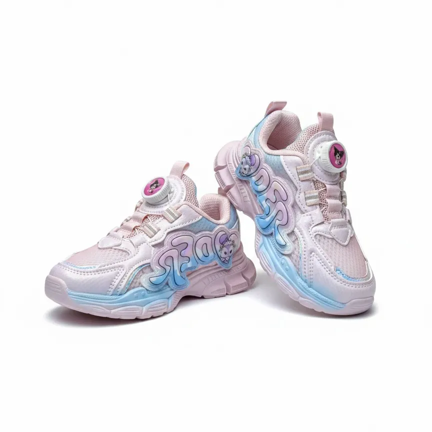 Girls Fashion Sneakers with Light Cute Cartoon Design & Soft Cushion Sole - Pink & Blue