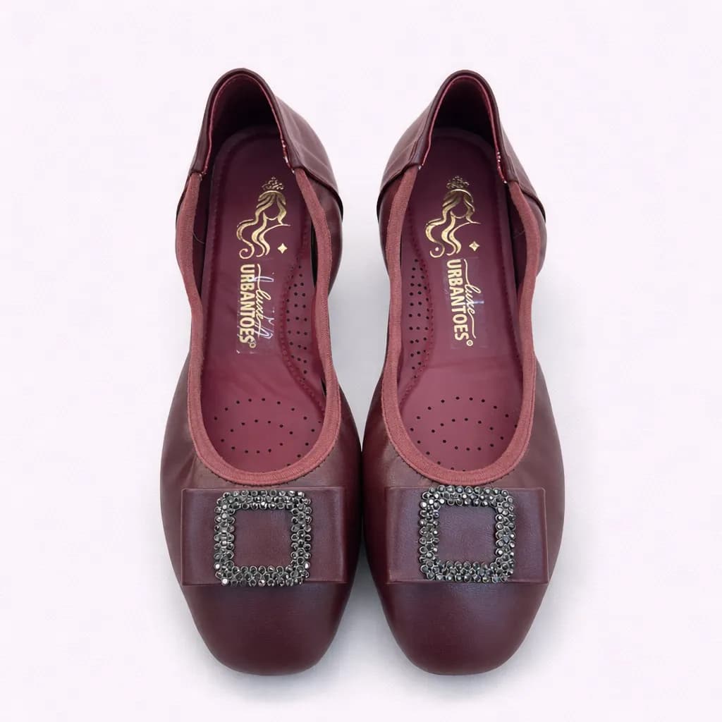 UrbanToes Women’s Wine Stone Embellished Comfort Flats