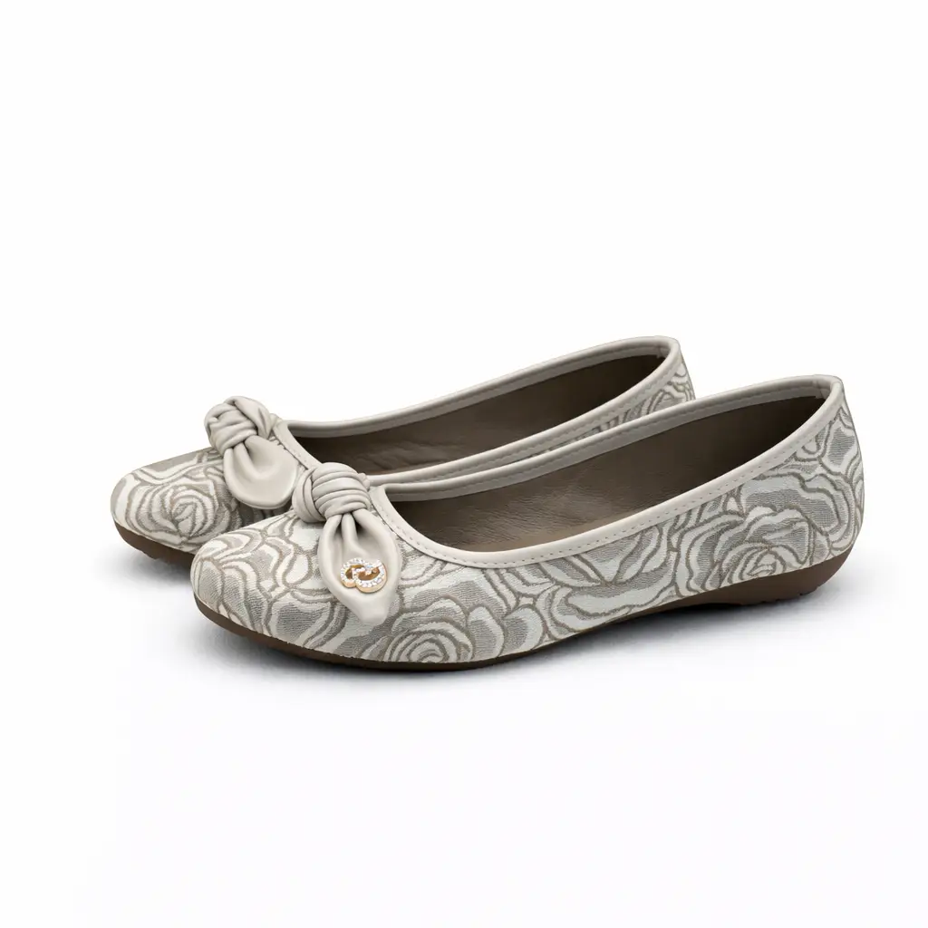 Cream Printed Ballerina Flats for Women – Everyday & Party Wear