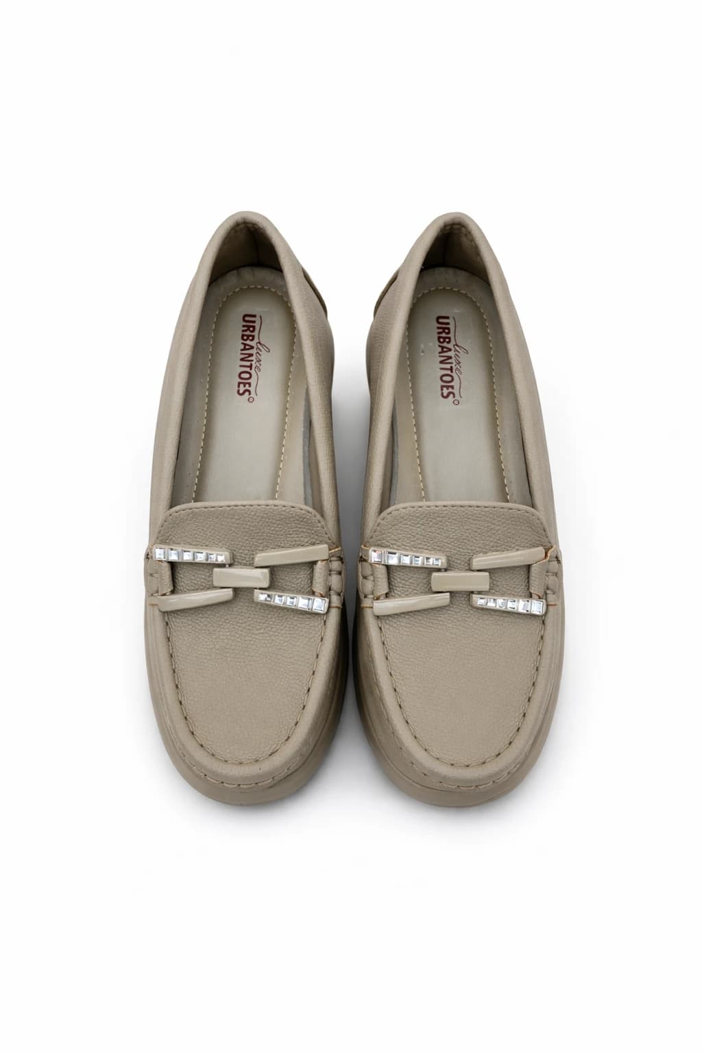 Khakhi Luxe Platform Comfort Loafers for Women with Crystal Hardware – Modern Elegance Redefined