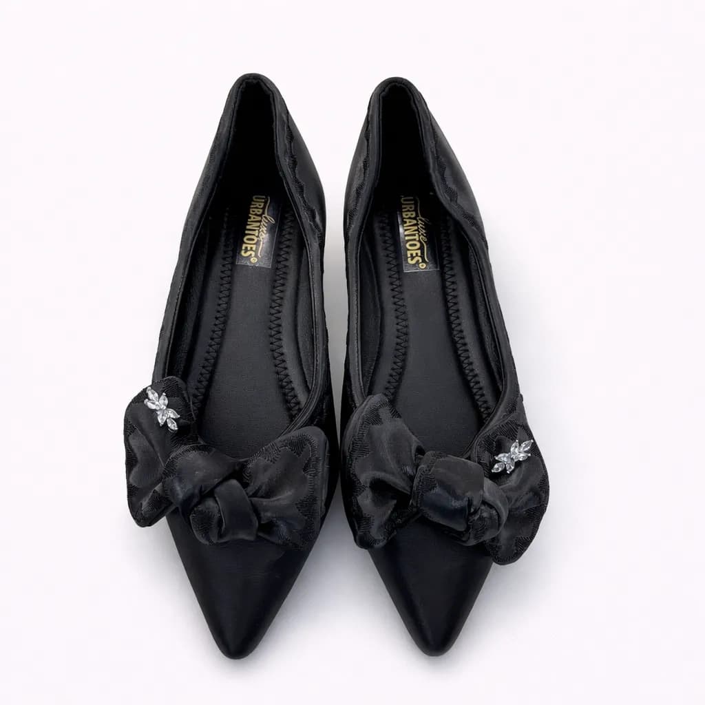 UrbanToes Elise Bow Black Leather Flats