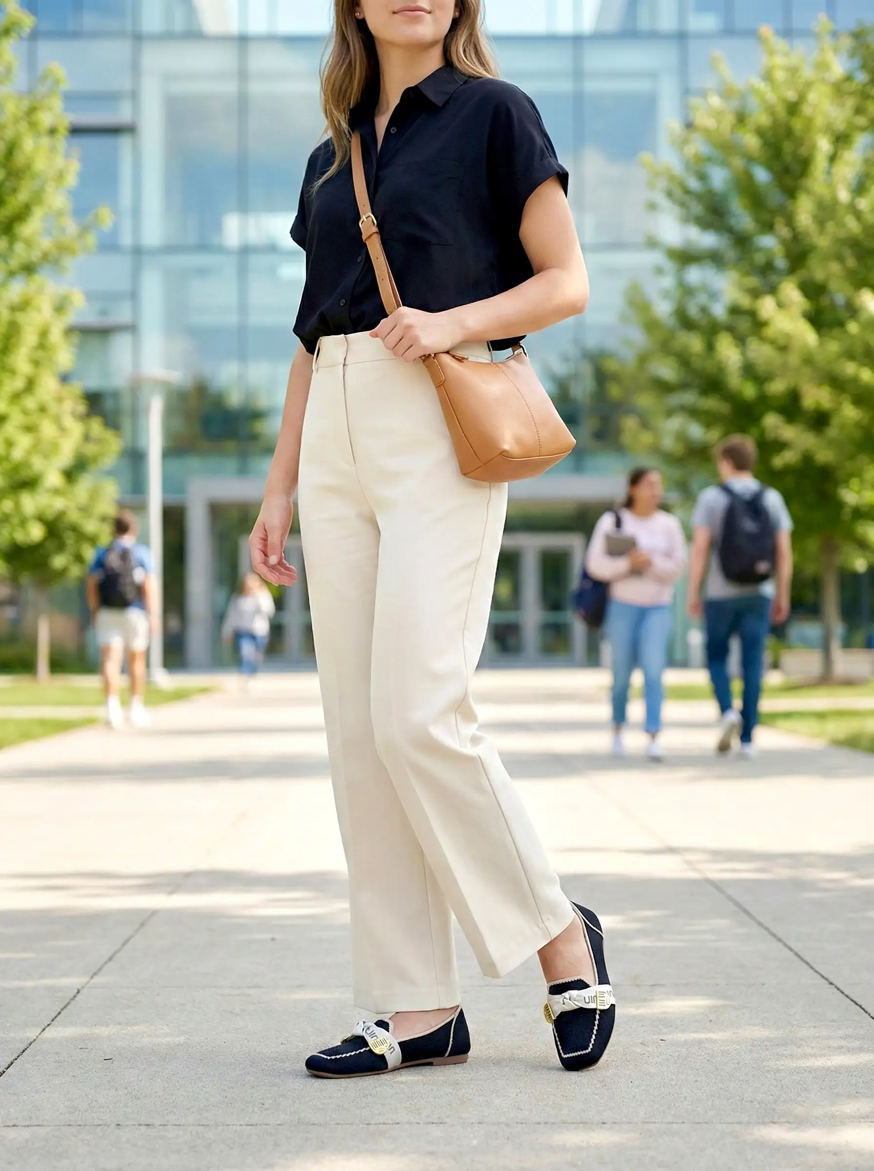 Women’s Black Knit Loafers with Elegant Metal Detail