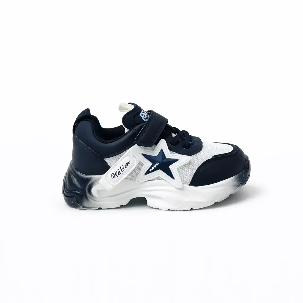 Kids White & Black Sports Shoes with Velcro Strap – Daily & Play Wear