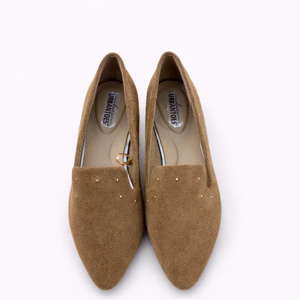 UrbanToes Women Khakhi Suede Embellished Loafers