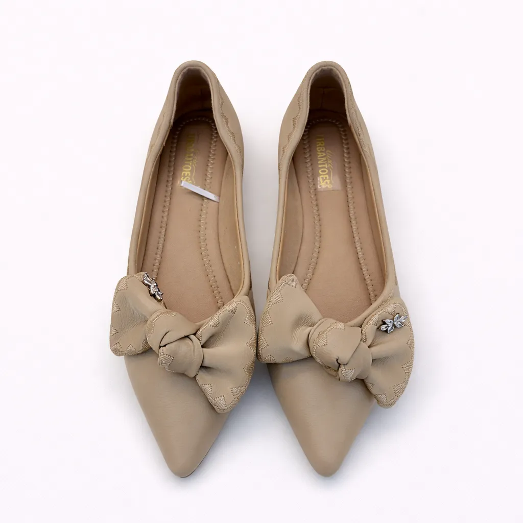 UrbanToes Elise Bow Beige Leather Flats