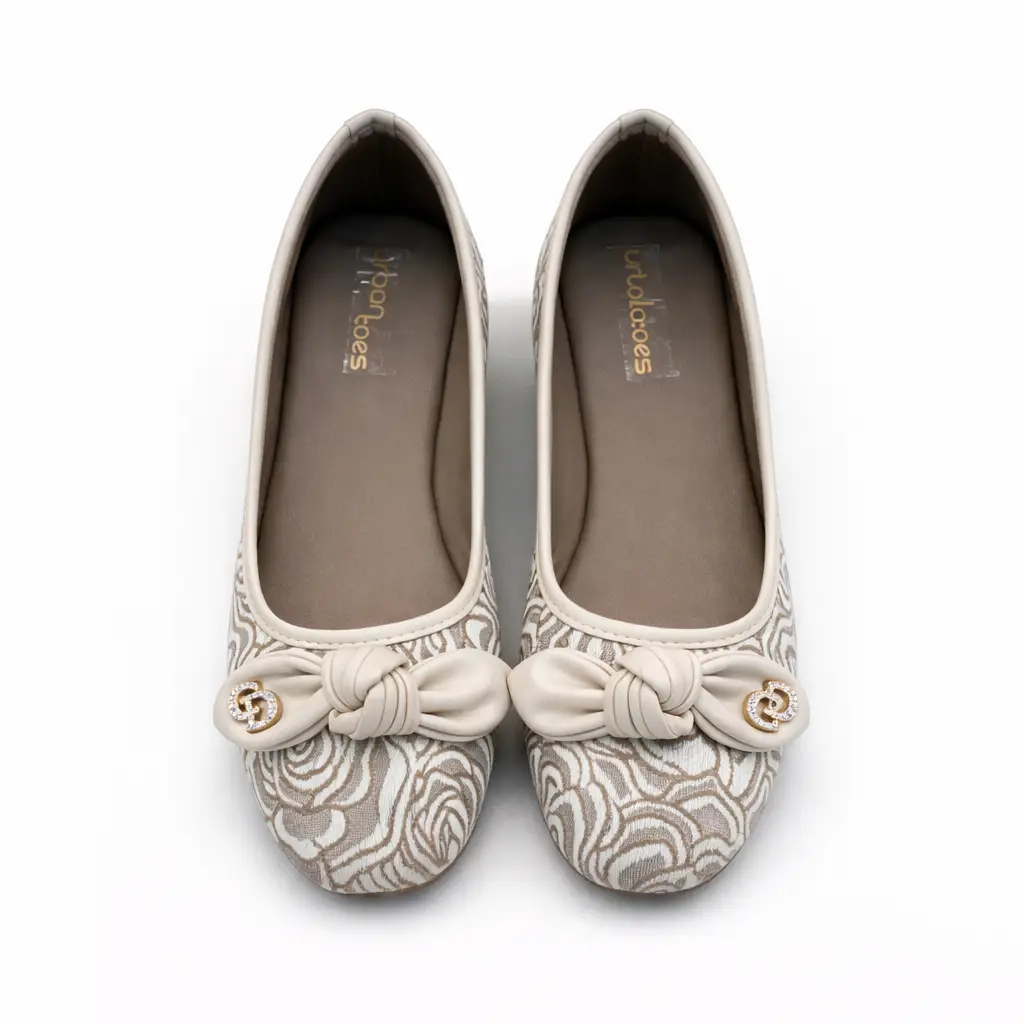 Cream Printed Ballerina Flats for Women – Everyday & Party Wear