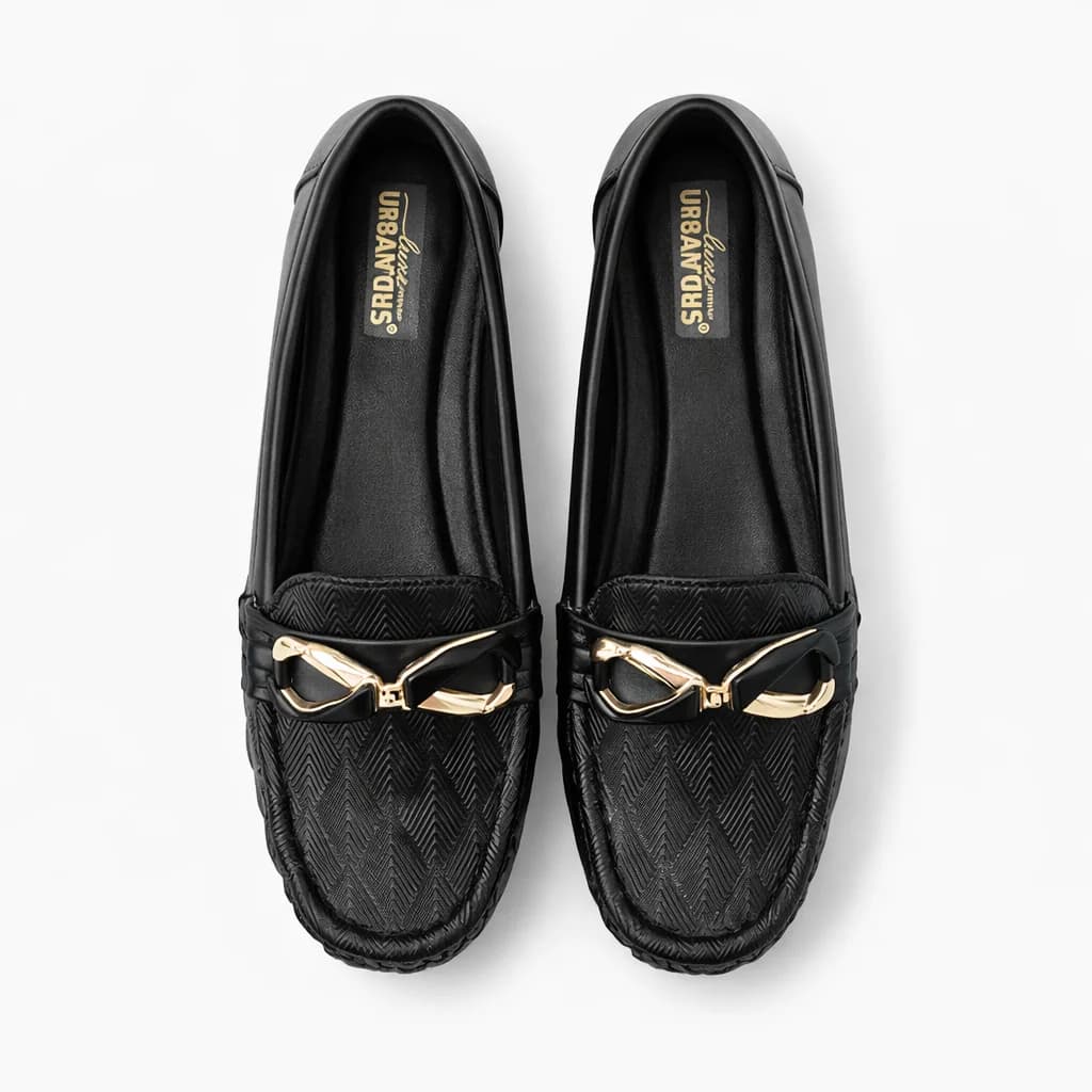 Women Comfortable Walking Loafers with Metal Buckle – Black