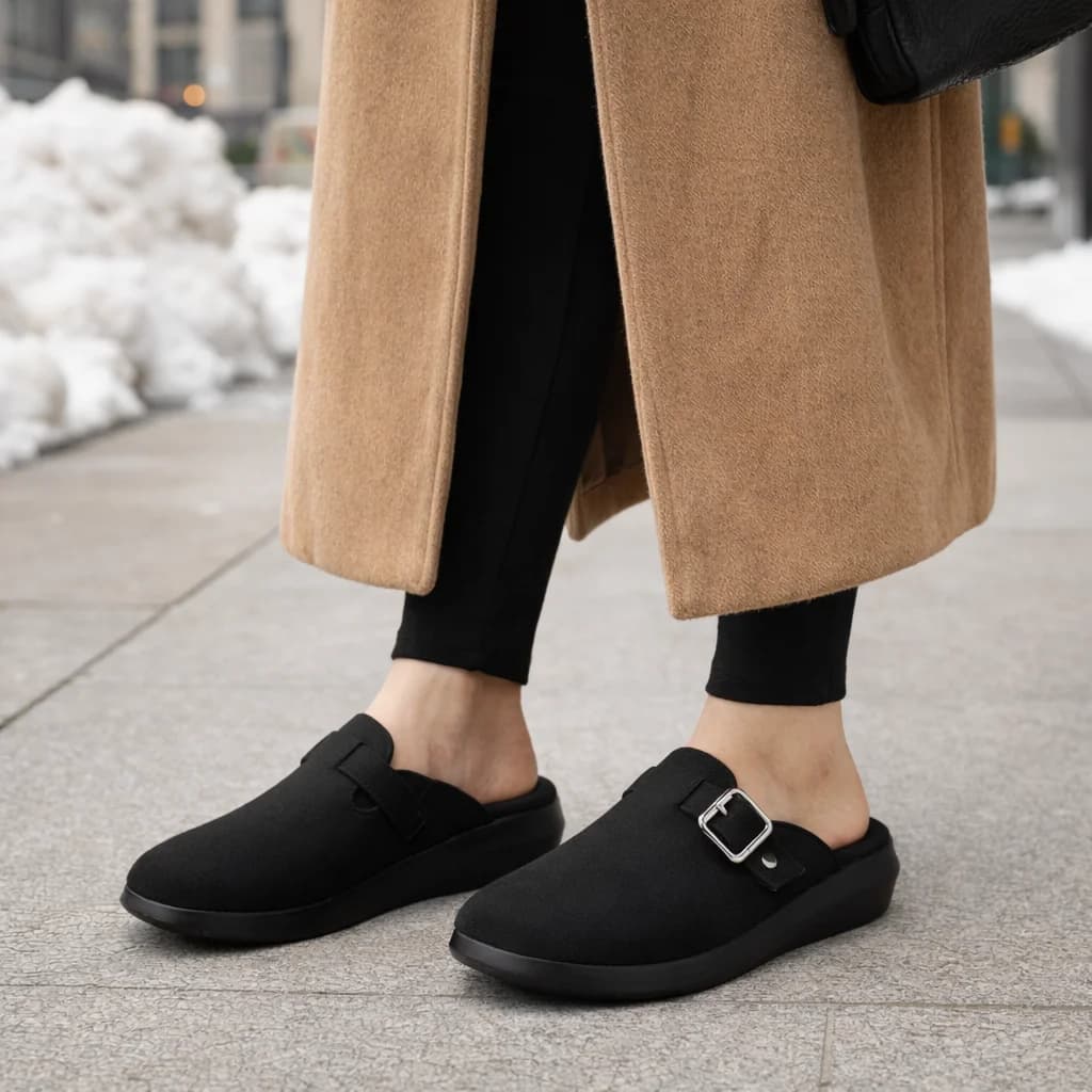 Women Comfortable Walking Mule Flats – Black