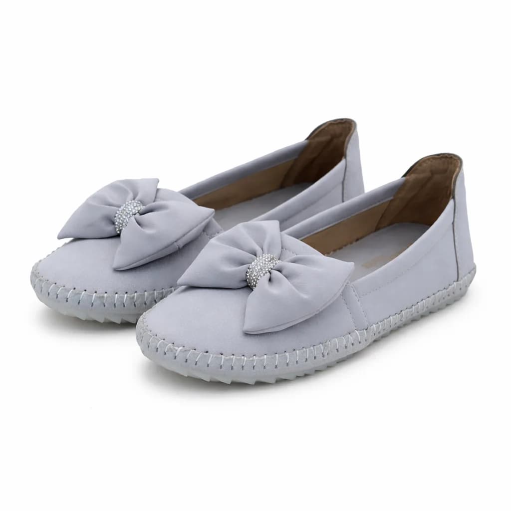 Grey Bow Stone Women Walking Flats