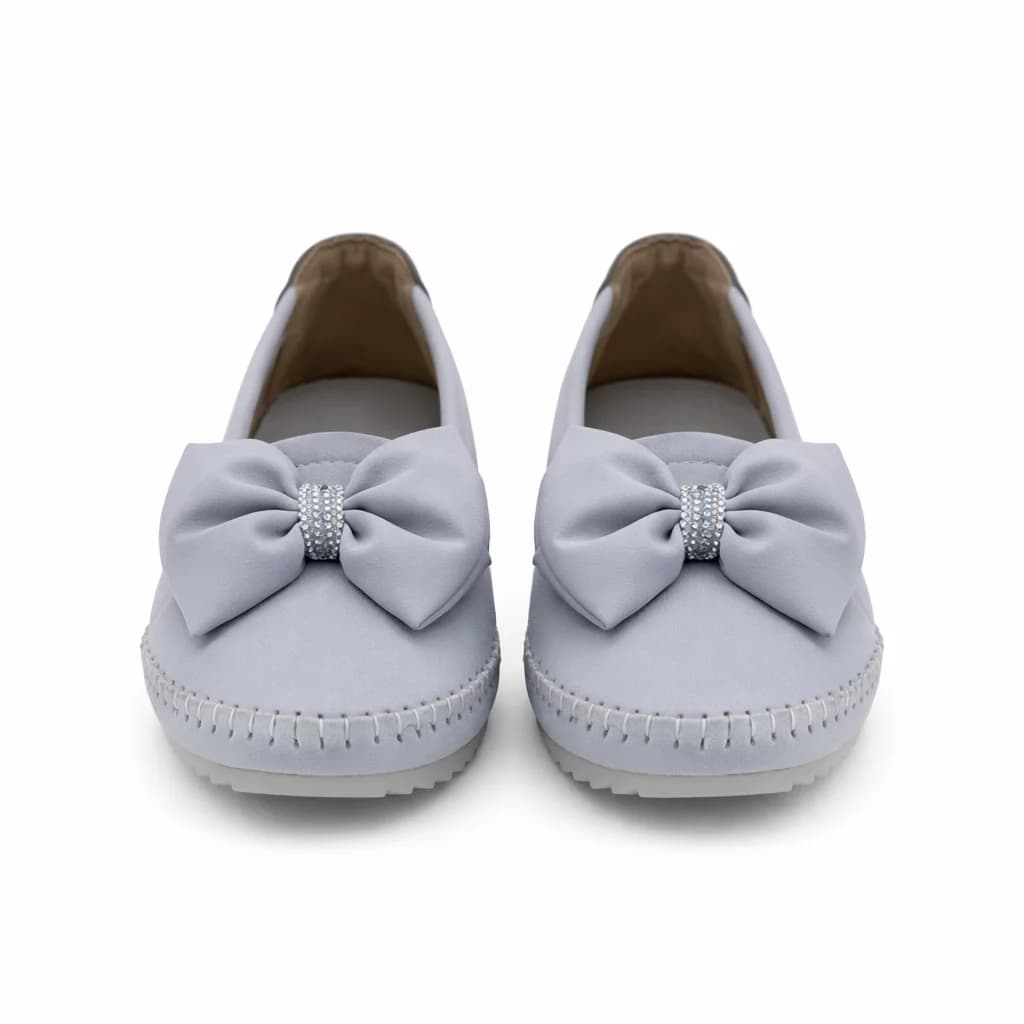 Grey Bow Stone Women Walking Flats