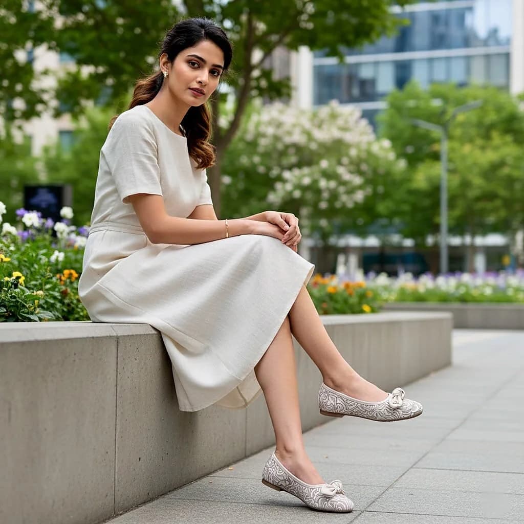 Cream Printed Ballerina Flats for Women – Everyday & Party Wear
