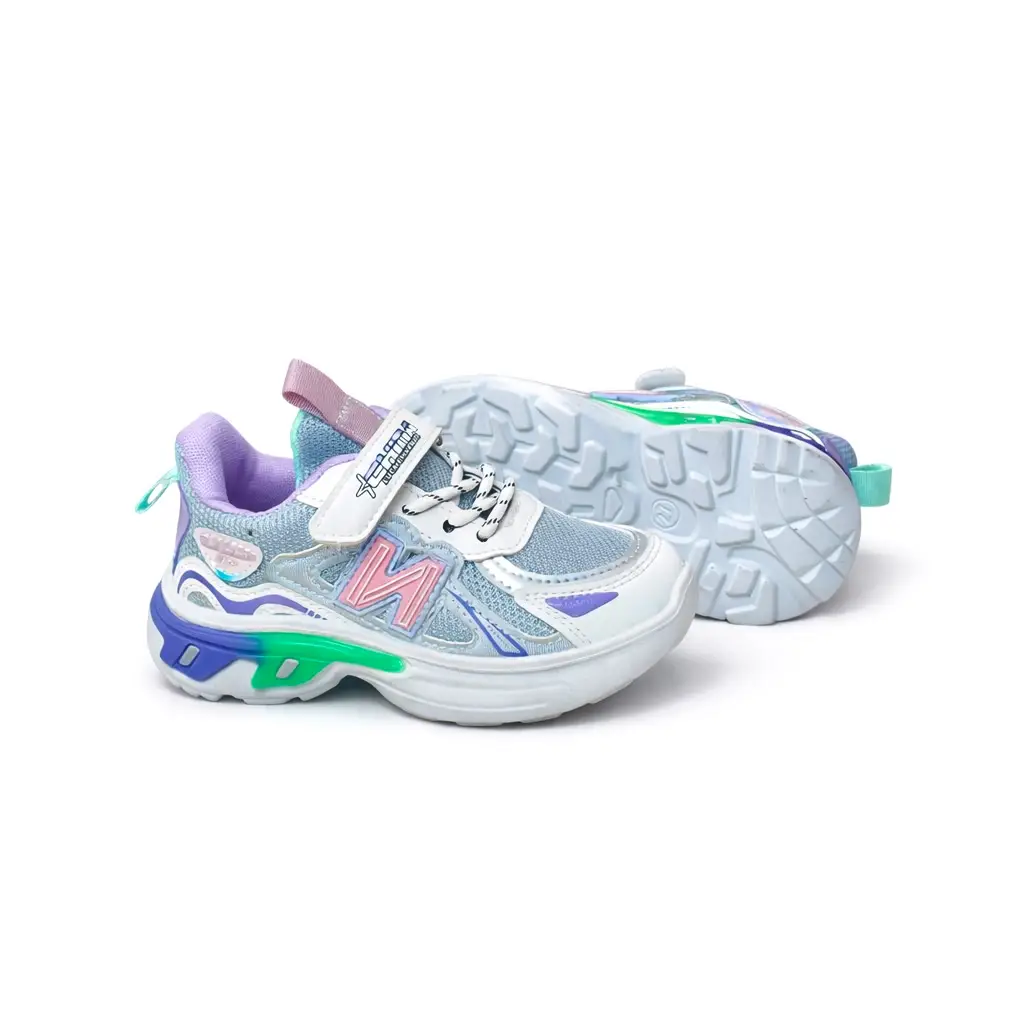 Girls Pastel Sports Shoes with Velcro & Lace – Daily Wear Chunky Sneakers