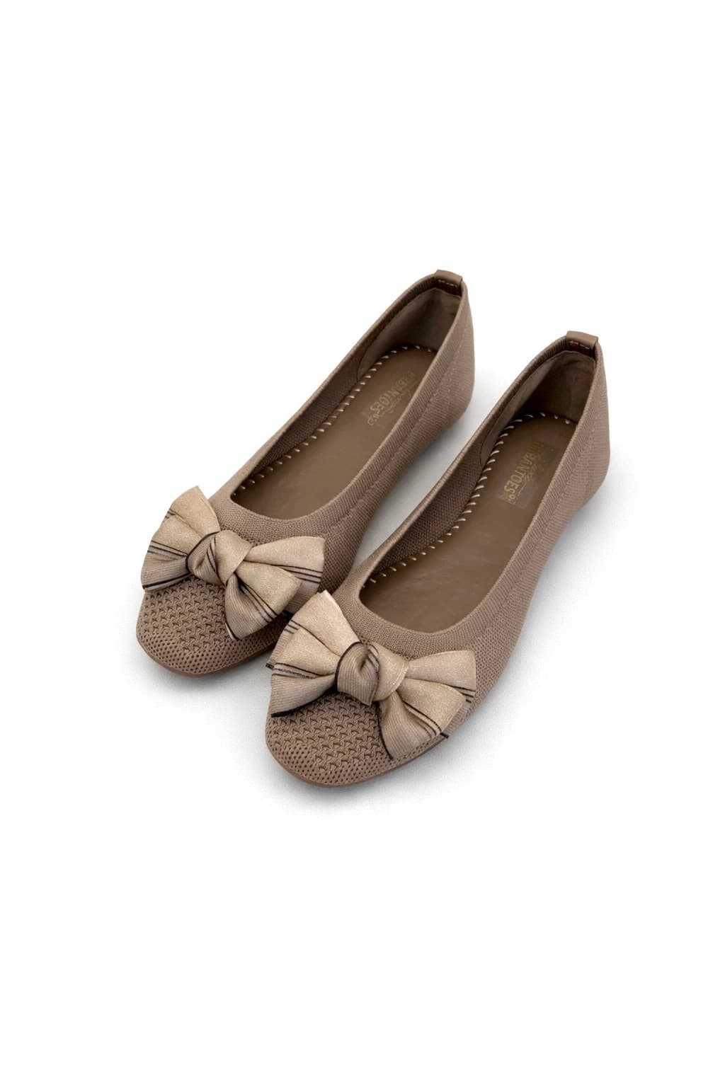 Elegant Beige Ballerina Flats with Stylish Bow — Comfort Daily Wear for Women