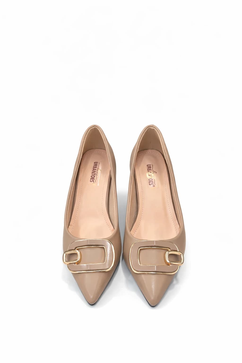 Urbantoes Elegant Brown Pointed-Toe Kitten Heels with Gold Buckle Detail