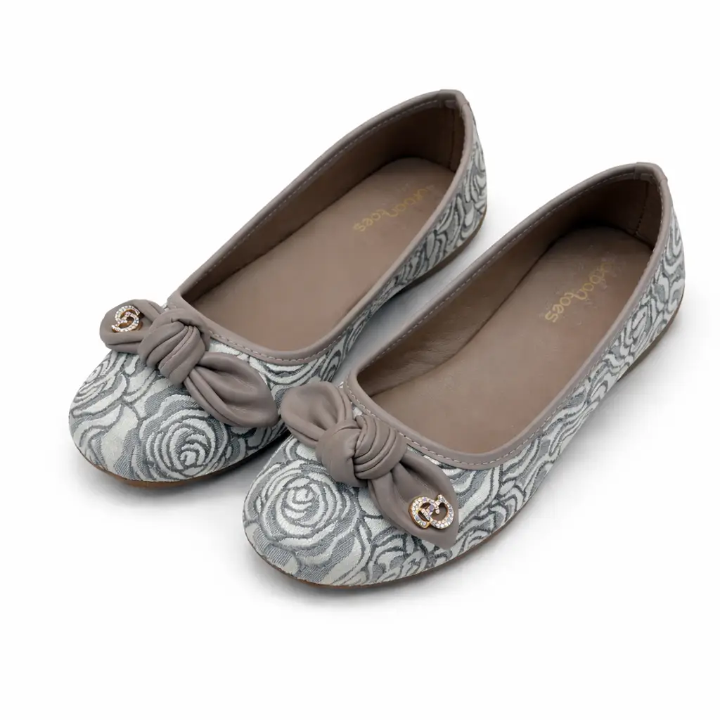 Grey Printed Ballerina Flats for Women – Everyday & Party Wear