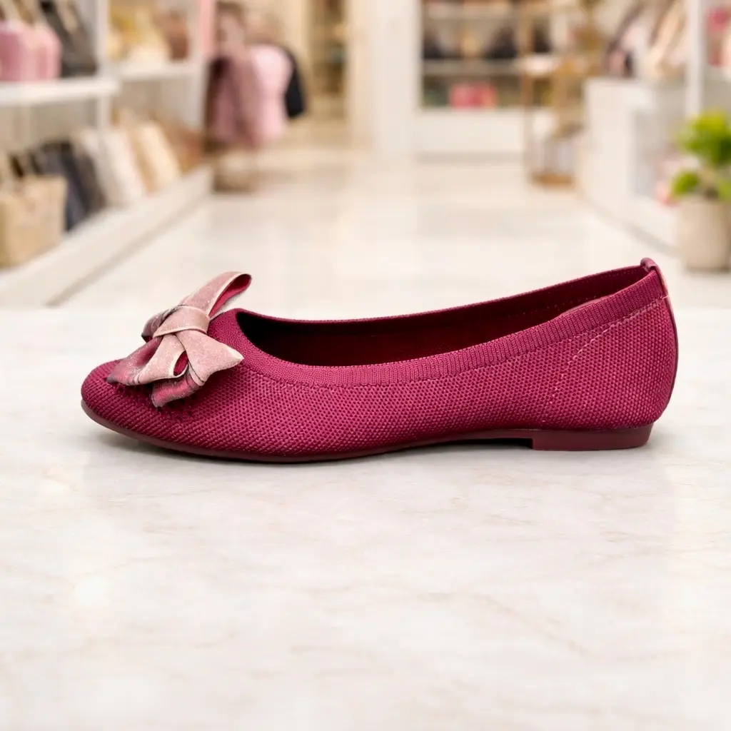 Elegant Maroon Ballerina Flats with Stylish Bow — Comfort Daily Wear for Women