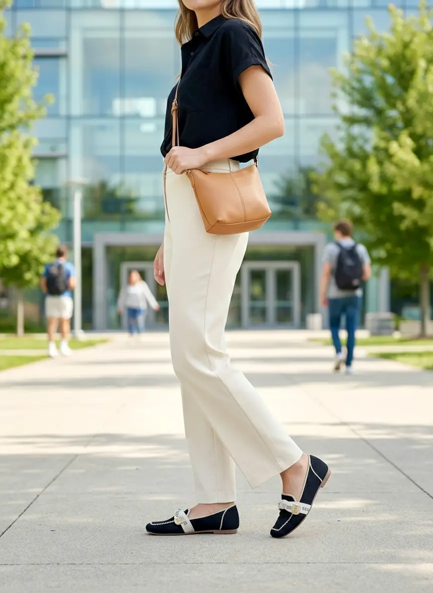 Women’s Black Knit Loafers with Elegant Metal Detail