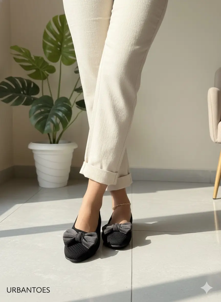 Elegant Black Ballerina Flats with Stylish Bow — Comfort Daily Wear for Women