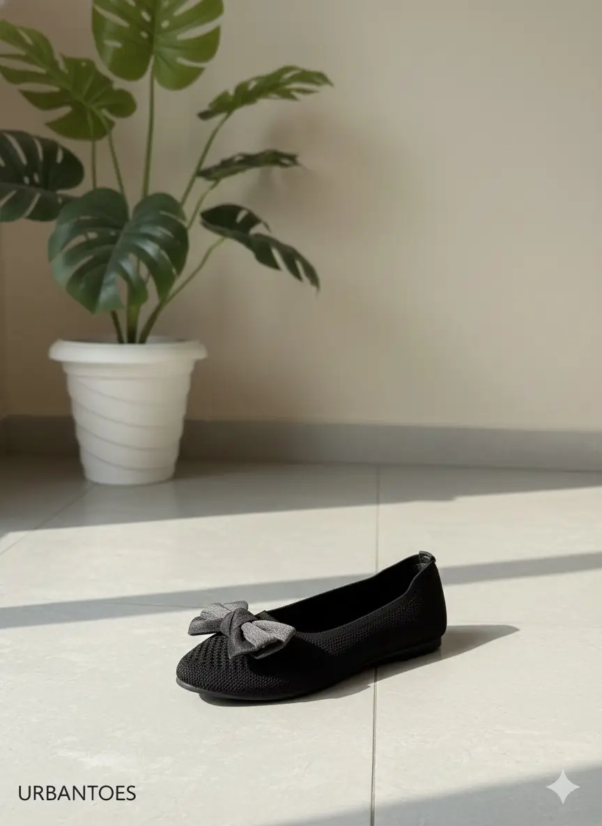 Elegant Black Ballerina Flats with Stylish Bow — Comfort Daily Wear for Women