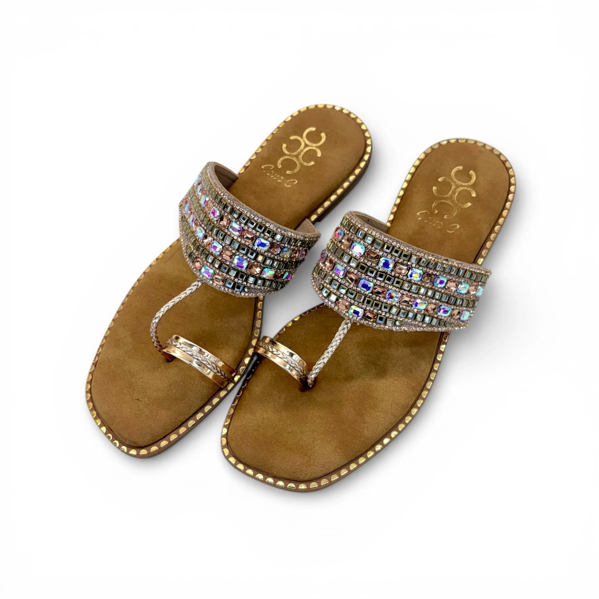 Women Pastel Crystal Stone Work Ethnic Flats